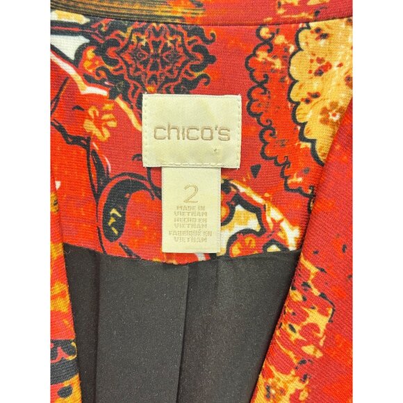 Chicos Blazer Womens Red Multi Printed Statement Jacket Size 2 US Large - Picture 4 of 5